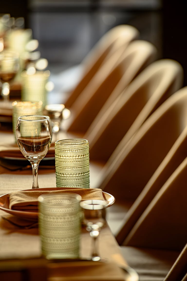 Elegant restaurant table setting with glassware